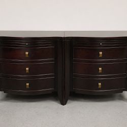 Vintage High-End Solid Wood Nightstands, Rich Dark Cherry Finish, Luxury Curved Design
