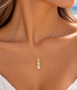 Eternal Sparkle Triple Stone Necklace – 925 Sterling Silver Gold-Plated Dainty Twist Pendant | Elegant Women's Jewelry