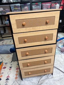 5-Drawer Dresser with Cane Front Panels