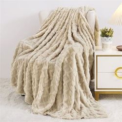 Beige Fleece Throw Blanket