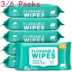 LOTFANCY Extra Large Flushable Wet Wipes 6 Pack x 48 Ct 288