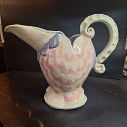 Hand-Painted Ceramic Pottery Pitcher  - SIGNED