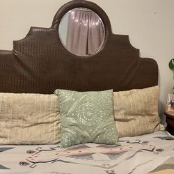 Queen Size Headboard- Alligator Upholstery With Round Mirror