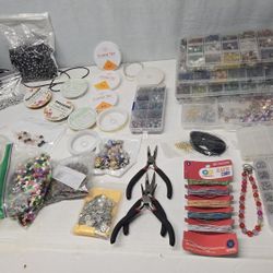 Crafting Jewelry Making Supplies Lot Beads, Wire, Tools,