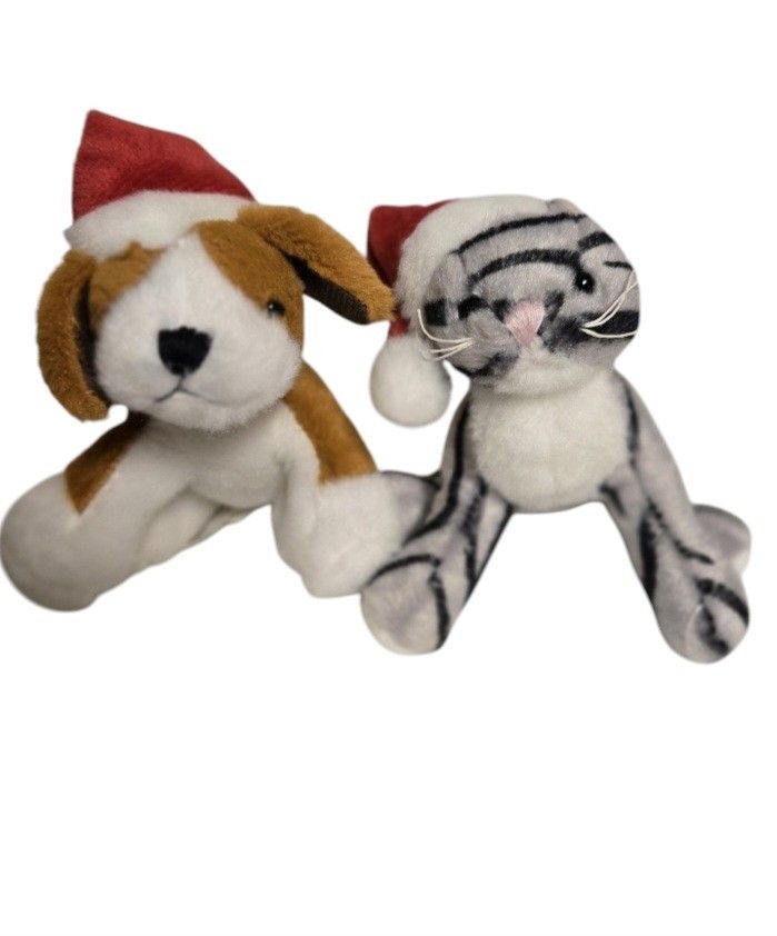 Plush small vintage Ganz soft spots Christmas puppy and kitten set. 4"
