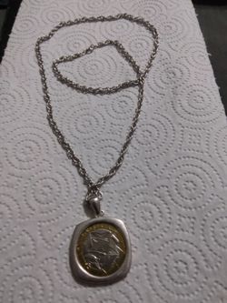 Silver chain with silver pendant with coin chain length 24-in pendant 1 1/8 round use
