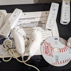 Mario game 2 controllers 2 nunchucks each set $45 each 
Mario bravo game 2 controllers 2 nunchucks $45
Mario sluggers game  2 controllers 2 nunchucks 