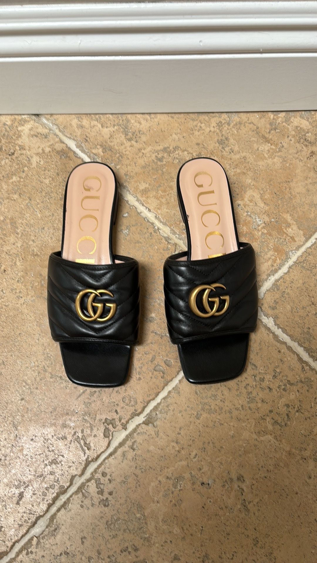 Gucci Black Leather Slides