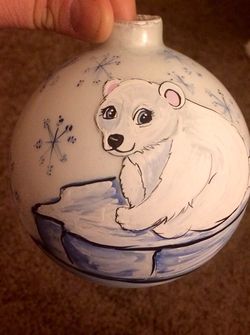 Set of 2 jumbo hand painted polar bear ornaments.