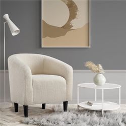 Small 25.5in Wide Sherpa Barrel Accent Chair for Bedroom, Ivory