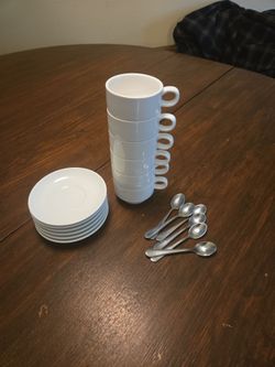 White Espresso Cup Set with Saucers and Spoons