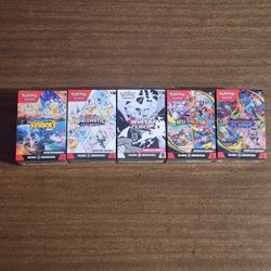 Pokemon Cards Surging Sparks, Prismatic Evolutions,  White Flare, Mega Evolution and Phantasmal Flames Booster Bundles