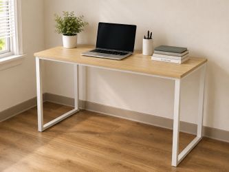 Modern SHW 55” Computer Desk – Oak/White – Excellent Condition