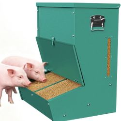 Pig Feeder, 2-Door Heavy Duty Galvanized Steel Hog Feeder,3.7 Bushels Capacity,Outdoor Pig Feeders with Visable Feed Design, Livestock Feeder for Barn
