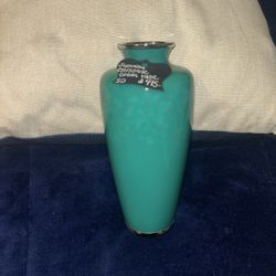 Japanese Cloisonné Green Vase 