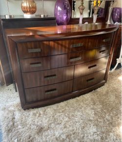 Dark Wood 9-Drawer Dresser with Metal Handles