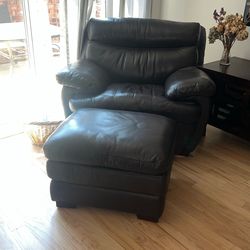 Large Leather Chair And Ottoman