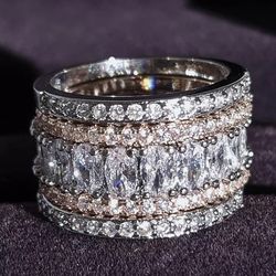 2021 New Arrival Rose Gold Color 4 Pieces Stacked Stack Wedding Engagement Ring Sets For Women Fashion Band 