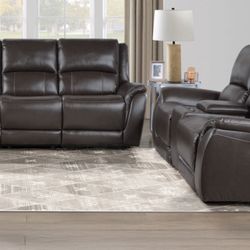 New Top Grain Leather Power Reclining Sofa And Loveseat 