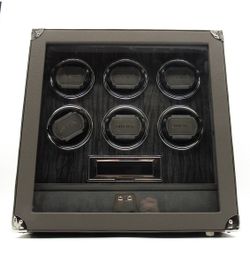 DUKWIN Premium Leather 6 Watch Winder – RGB Lighting, Fingerprint Lock, Digital