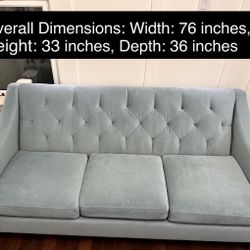 Macy's Chloe Velvet Tufted Sofa (Seafoam) and Arm Chair (Ivory)