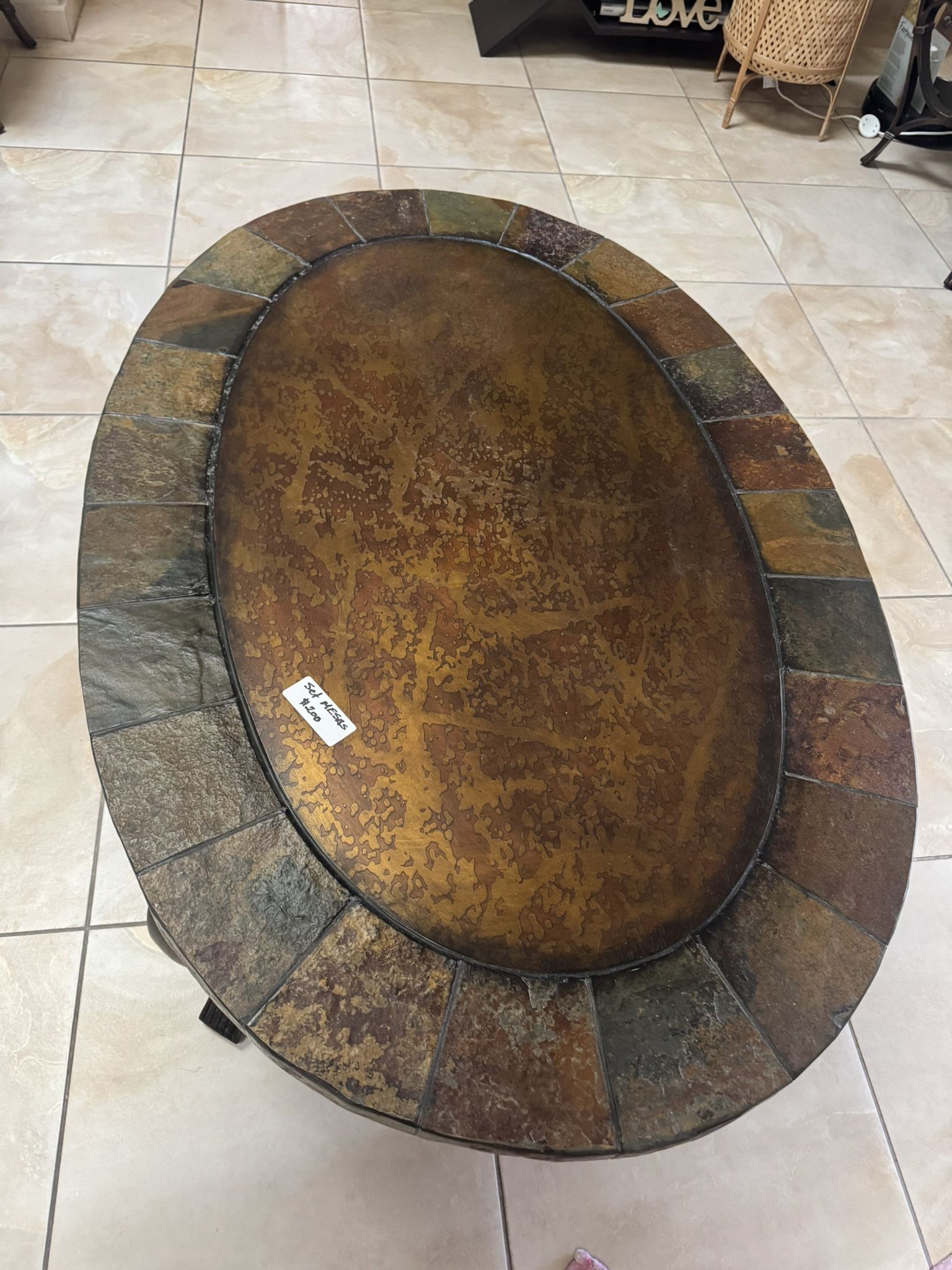 Set Of Tables Metal And Stone In The Top