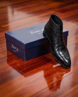 Duca  Black Leather Brogue Ankle Boot