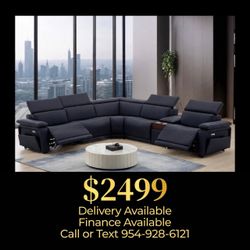 Leather Power Recliner Sectional Sofa- finance available $39 down