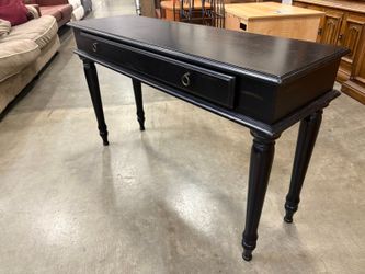Rustic Noir Finish Entry Console Table with Long Drawer and Decorative O-Ring Pulls