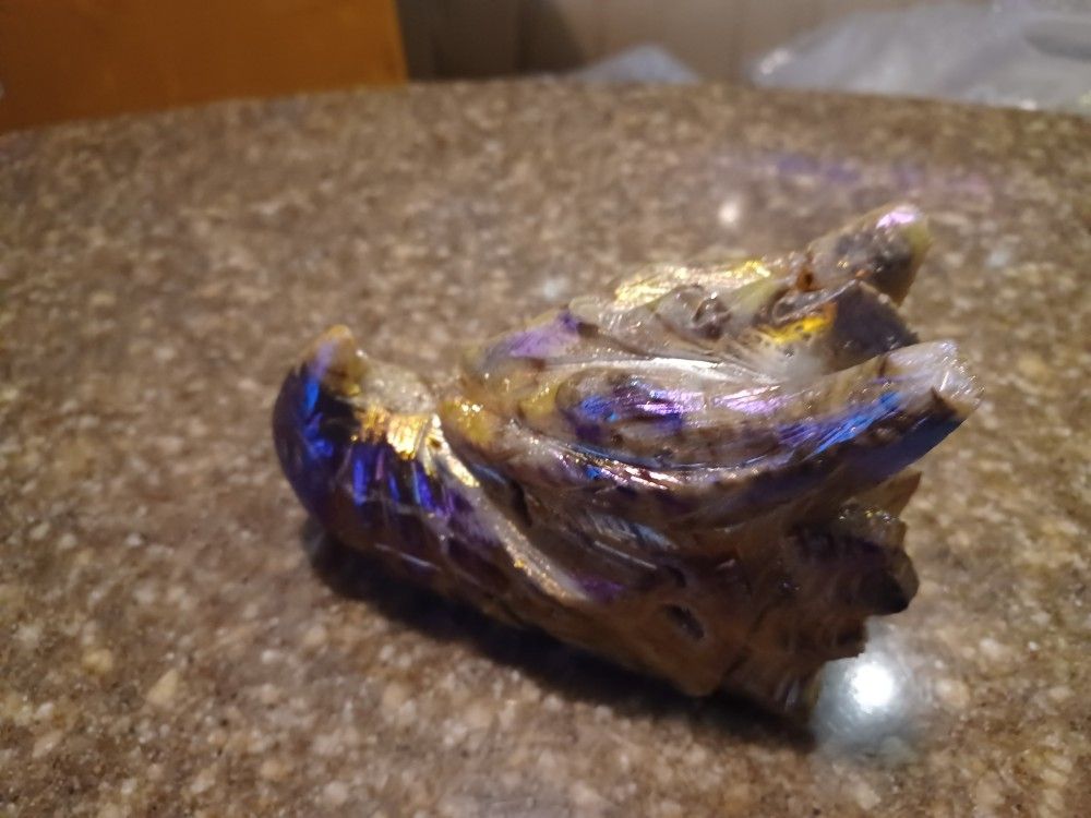 Labradorite Dragon Sculpture Lots Of Flash and Druzy
