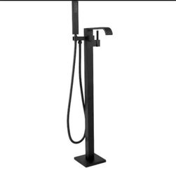 AKDY 1-Handle Freestanding Floor Mount Tub Faucet Bathtub Filler with Hand Shower in Matte Black