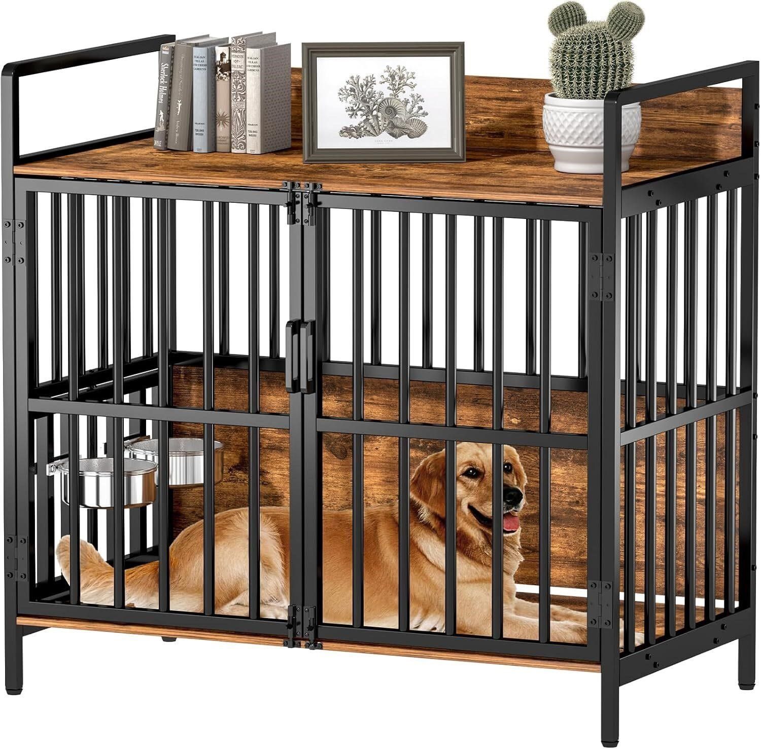 Brand New In Box 41" W Large Dog Crate, Adjustable Feeder