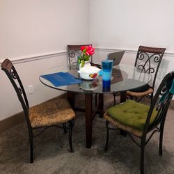Glass Top Dining Table Set With 4 Metal Chairs