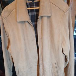 Mens Large 100% Leather Jacket By Perry Ellis