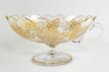 Etched Gold Floral Glass Teacup Candy Dish