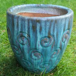 Beautiful Blue Glazed Ceramic Flower Pot 