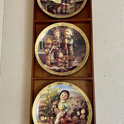 Hummel Vintage 1(contact info removed) Set Of 3 Millennium Plate Collection Hanging Wooden Base