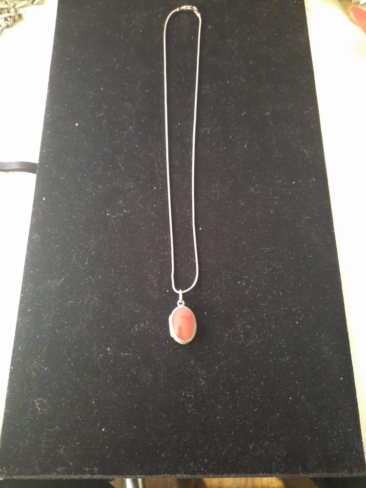 Sterling Silver Necklace with Sterling Silver Carmel Stone Charm Locket 