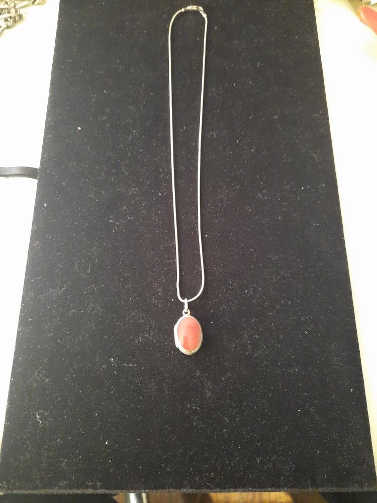 Sterling Silver Necklace with Sterling Silver Carmel Stone Charm Locket