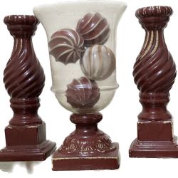 Vase With Pair Of Matching Candle Holders