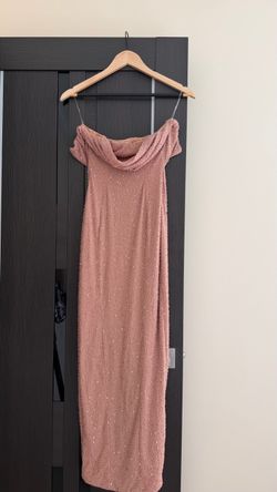 Blush Pink Beaded Off-Shoulder Maxi Dress
