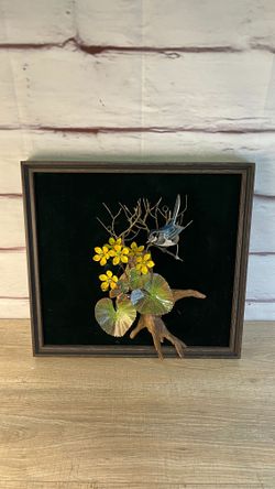 Norman Brumm Enamel on Copper Metal Wood Bird Flower Sculpture Wall Art