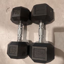 35 Lbs Dumbbells, Rubber Coated, Chrome Handle