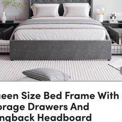 QUEEN SIZE PLATFORM BED FRAME WITH DRAWERS NEW IN BOX,NO MATTRESS INCLUIDED