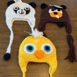 New - Animal Crochet Knit Hats For Little Kids - Three Available 