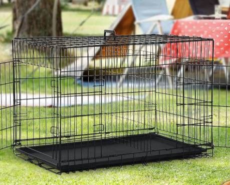 Pet Double-Door Foldable Metal Dog kennel Playpen Crate Grid cage