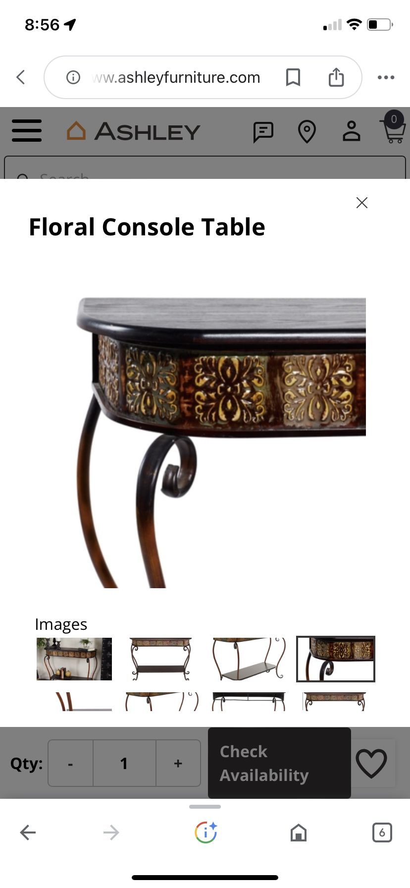 Ashley Floral Console Table Metal