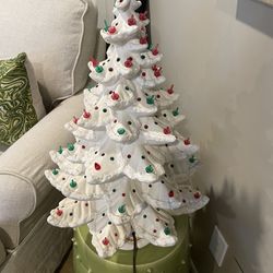 Vintage 22” Ceramic Light Up Music Box Christmas Tree