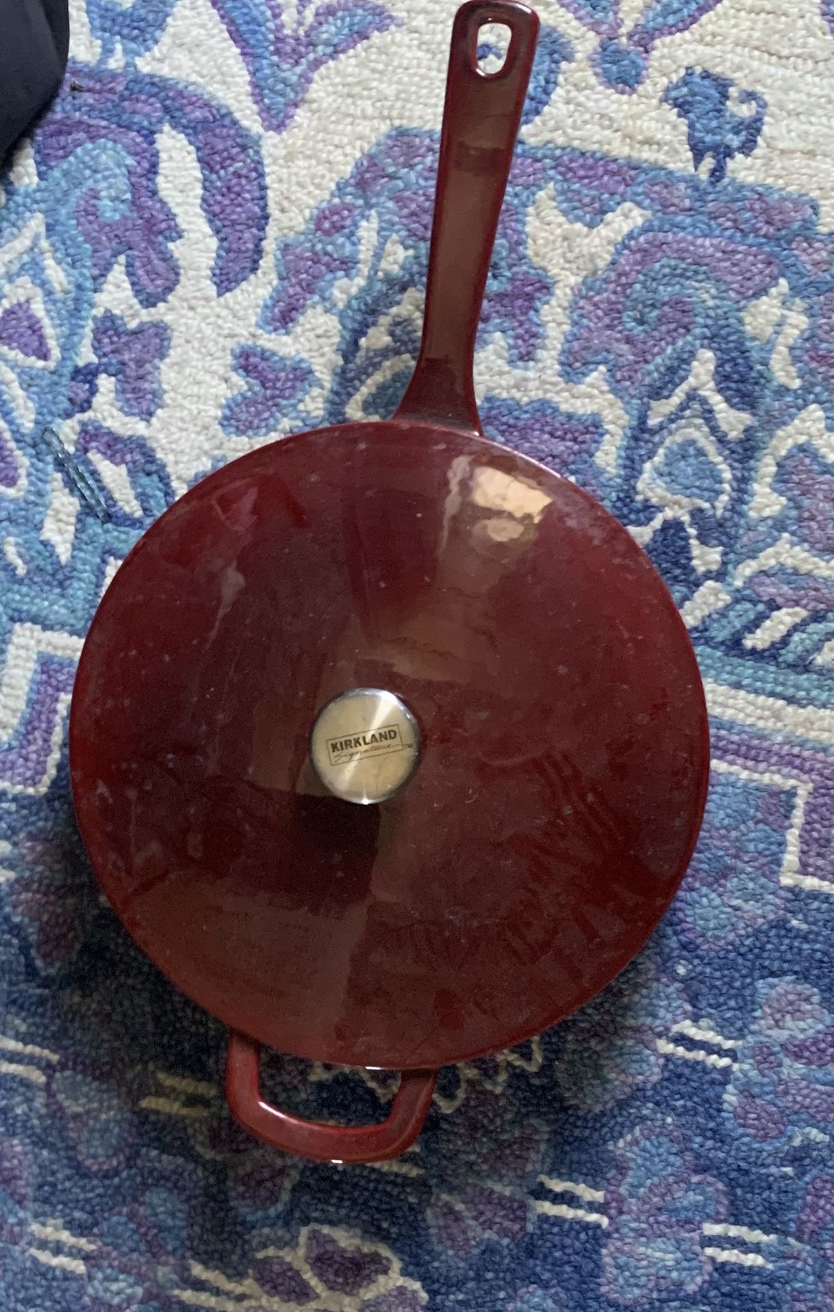 RARE Kirkland Signature Red Enameled Frying Pan Cast Iron Lid Pot Cooking Enamel Staub Le Creuset Sauce Large Cookware Dutch Oven Crate Barrel Costco