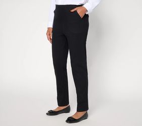 Denim & Co. Flat Front Denim Side Pocket Pull On Pants Black Wash, Petite 1X